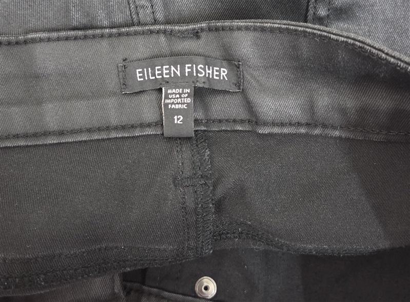 PO Eileen Fisher 12 Coated Denim 5 pocket Organic Cotton Jeans Black 130514