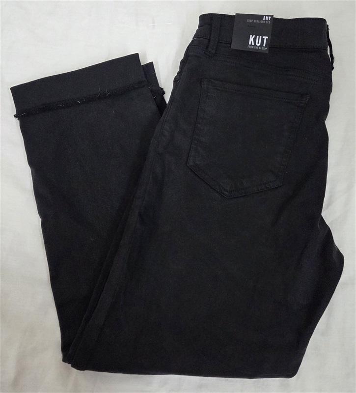 NWT KUT From Kloth 8 Amy Crop Straight Leg Roll-Up Black Jeans 130524