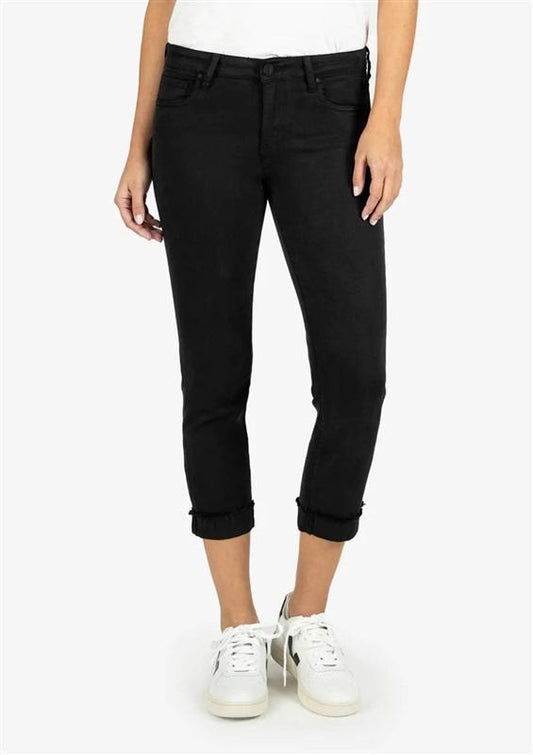 NWT KUT From Kloth 8 Amy Crop Straight Leg Roll-Up Black Jeans 130524