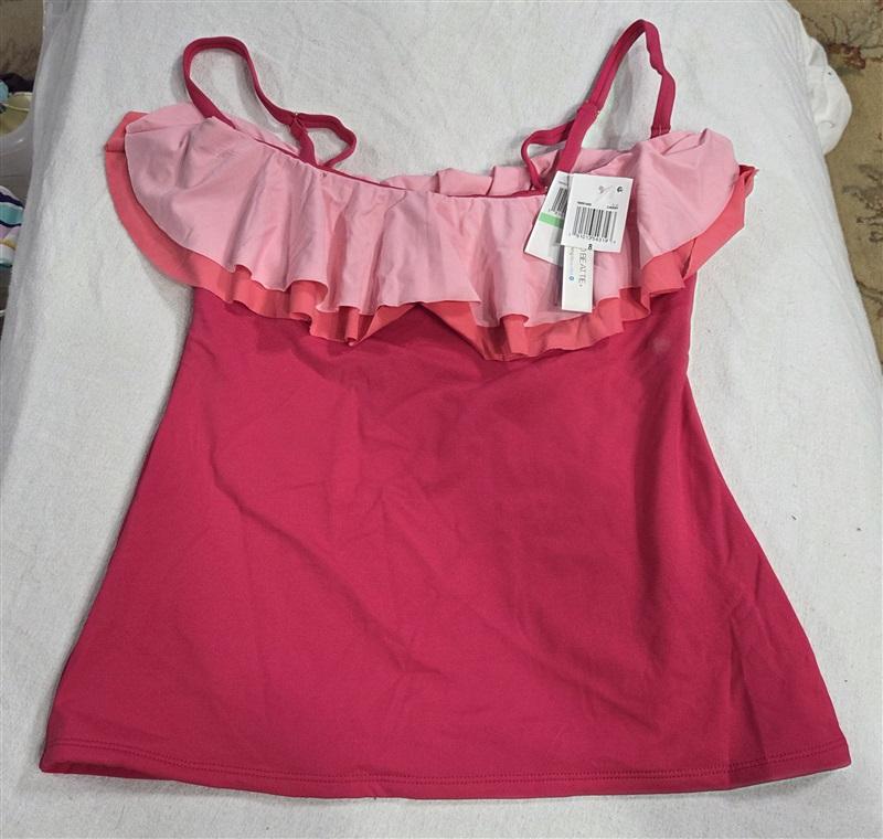 NWT Bleu Rod Beattie 8 Shirred Ruffle Bandeau Tankini Pink 130528