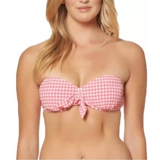 NWT Jessica Simpson M Pink Gingham Underwire Bikini Bandeau Halter Top 130529