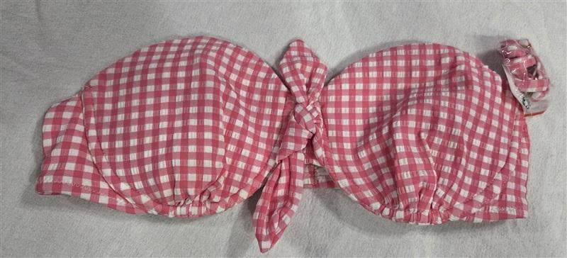 NWT Jessica Simpson M Pink Gingham Underwire Bikini Bandeau Halter Top 130529
