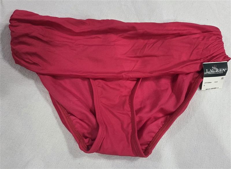NWT Ralph Lauren 6 Red Raspberry Banded Fold Over Bikini Swim Bottom 130530