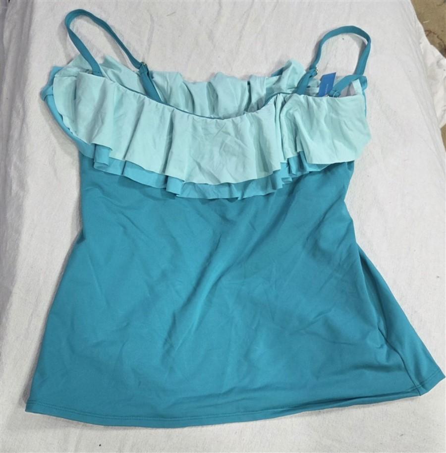 NWT Bleu Rod Beattie 12 Shirred Ruffle Bandeau Tankini Teal Blue 130534