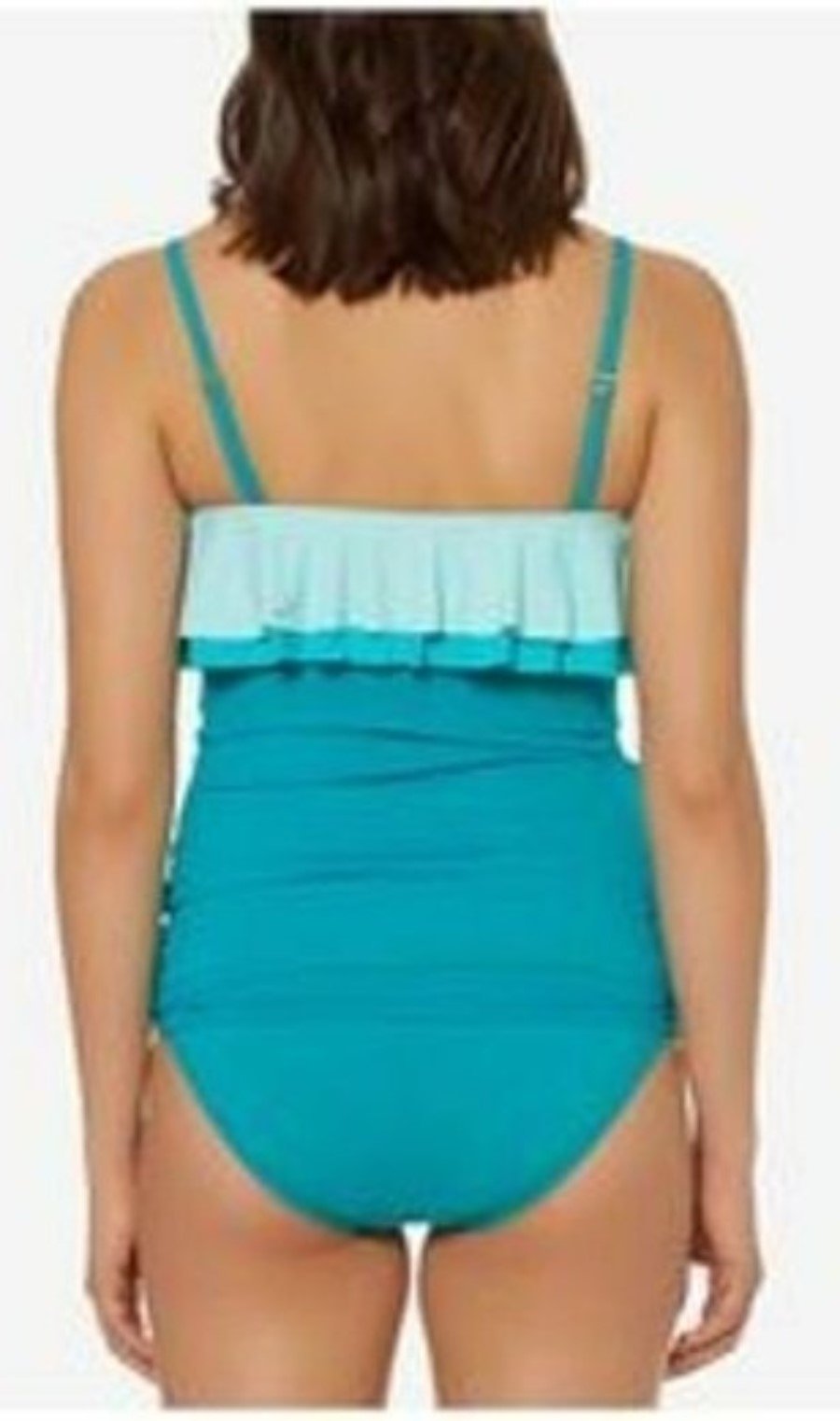 NWT Bleu Rod Beattie 12 Shirred Ruffle Bandeau Tankini Teal Blue 130534
