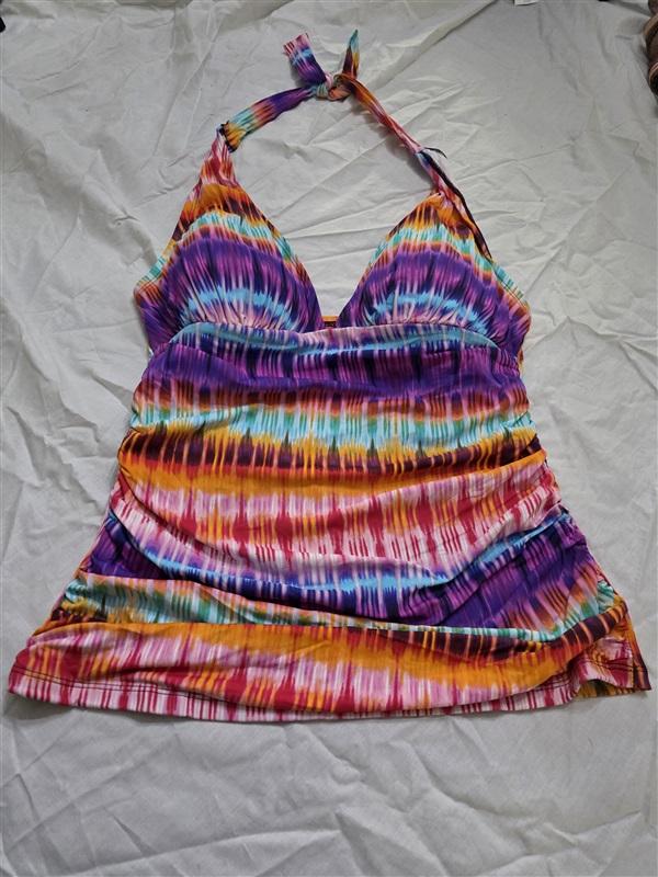 NWT Bleu Rod Beattie 4 Halter Rainbow Tie Dye Ruched Tankini 130536