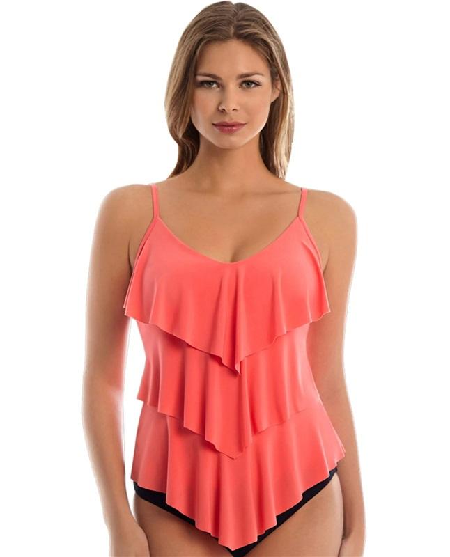 NWOT Magicsuit Rita 8 Ruffled Orange Adjustable Tankini Swim Top 130537