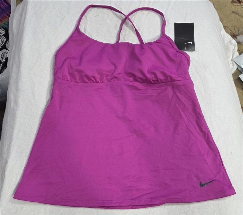 NWT Nike M Illusion Cross-Back Tankini Top Fuchsia Pink 130540