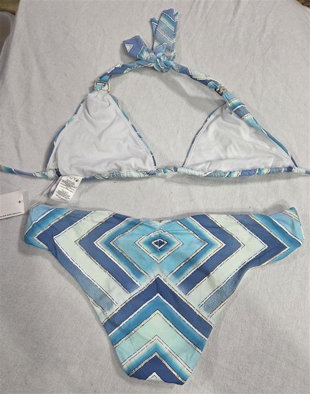 NWT Bar iii Ombre Scarf SM Hardware Blue Striped Bikini Swim Top & Bottom 130543