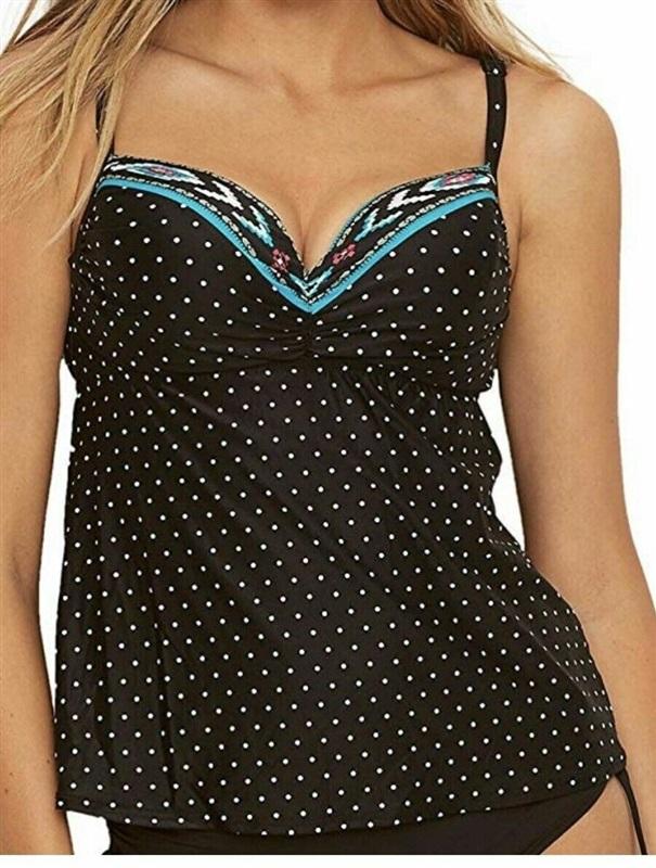NWT Coco Reef 32/34D Divine Power Underwire Black Polka Dot Tankini 130547