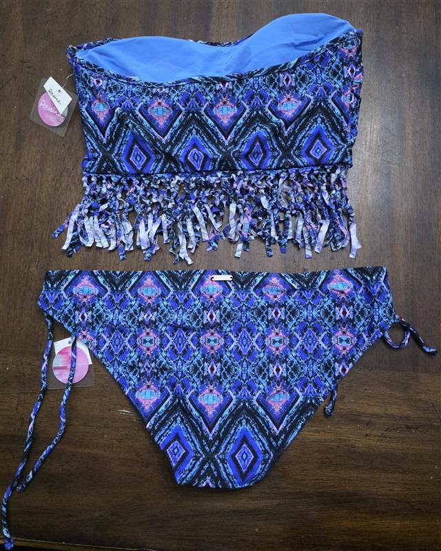 NWT Raisins M Your Dream Bali Fringe Bandeau Bikini Top & Bottom Swimsuit 130551