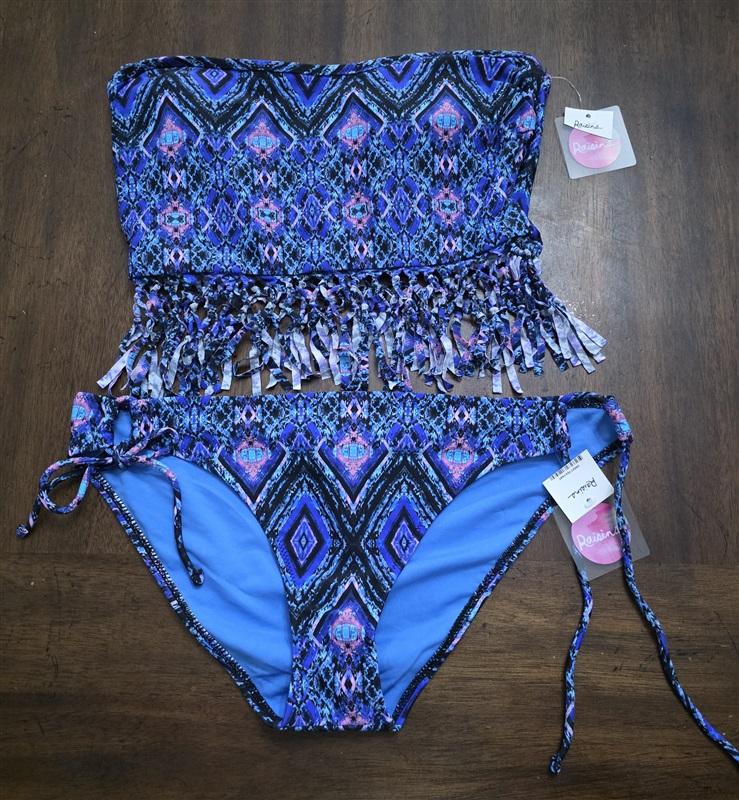 NWT Raisins M Your Dream Bali Fringe Bandeau Bikini Top & Bottom Swimsuit 130551