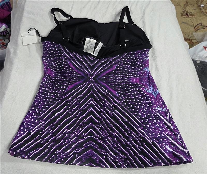 NWT Calvin Klein S Artemis Impreso Tankini tank Top Purple Swimsuit 130553