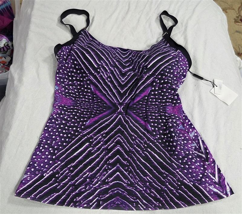 NWT Calvin Klein S Artemis Impreso Tankini tank Top Purple Swimsuit 130553