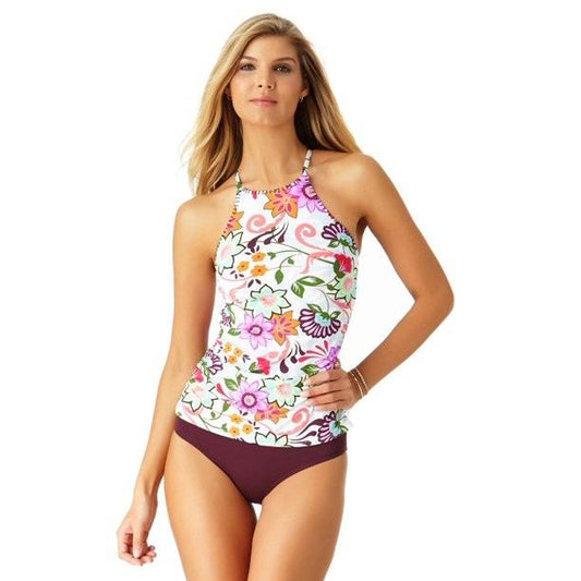 Anne Cole XL Fleetwood Floral High Neck Tankini Swim Top 130557