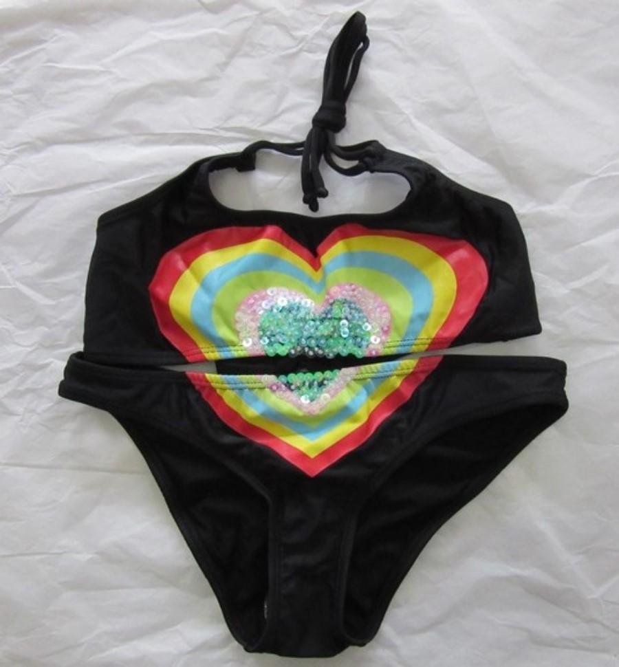 NWOT PIlyq 16 Girls Sparkle Rainbow Heart Bikini Top & Bottom 130558