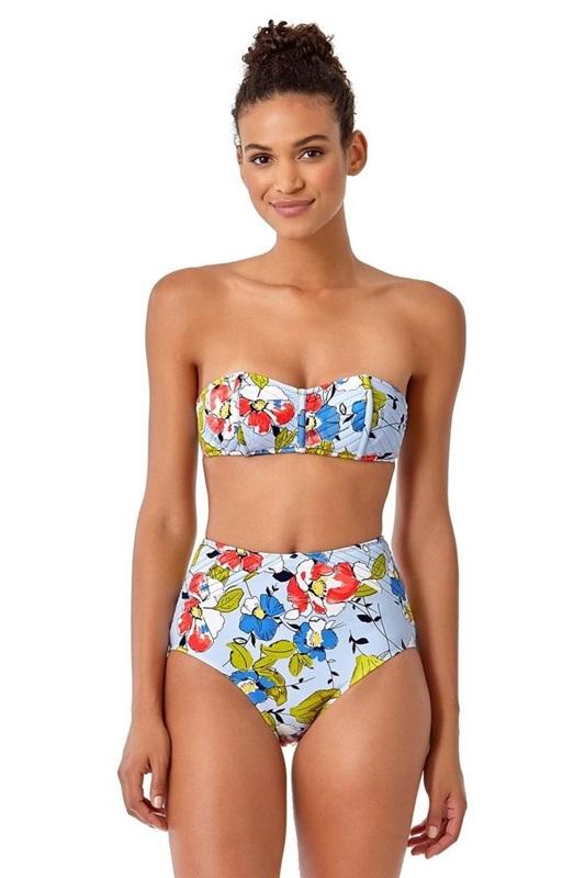 NWOT Anne Cole Studio Brigitte Floral Quilted Bandeau Bikini Swim Top 130562