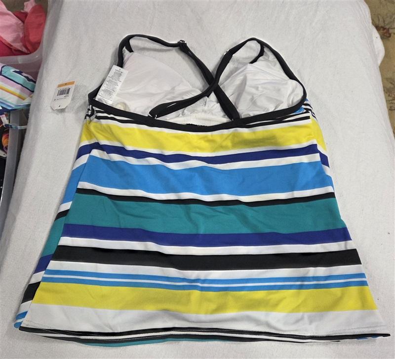 NWT Nautica S Tankini Deep Sea Stripe Top Swimsuit Blue yellow 130565