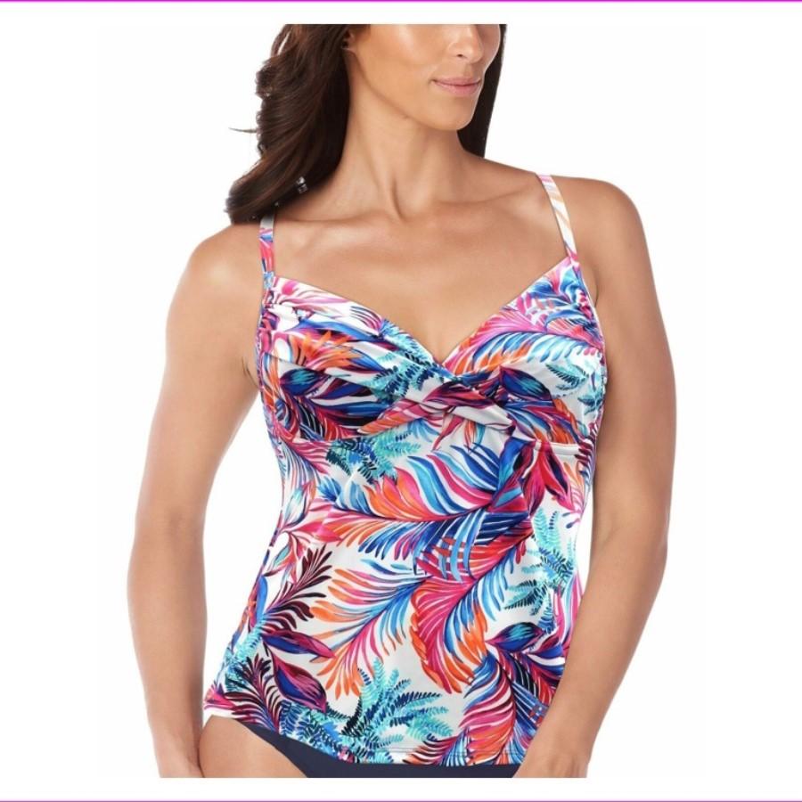 NWT Swim Solutions 16 Sienna Palm Underwire Surplice Bra Tankini Swim Top 130582
