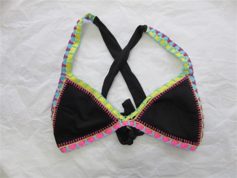 NWOT Pilyq L Black Multi-Color Crochet Triangle Top 130585