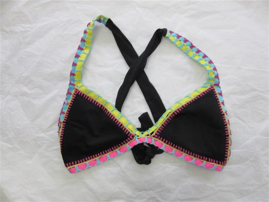 NWOT Pilyq L Black Multi-Color Crochet Triangle Top 130585