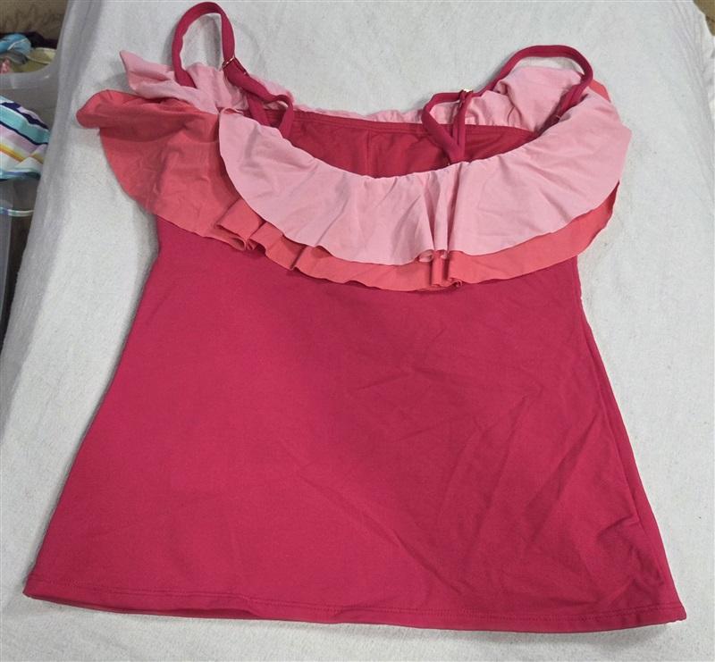 NWPT Bleu Rod Beattie 10 Shirred Ruffle Bandeau Tankini Pink 130597