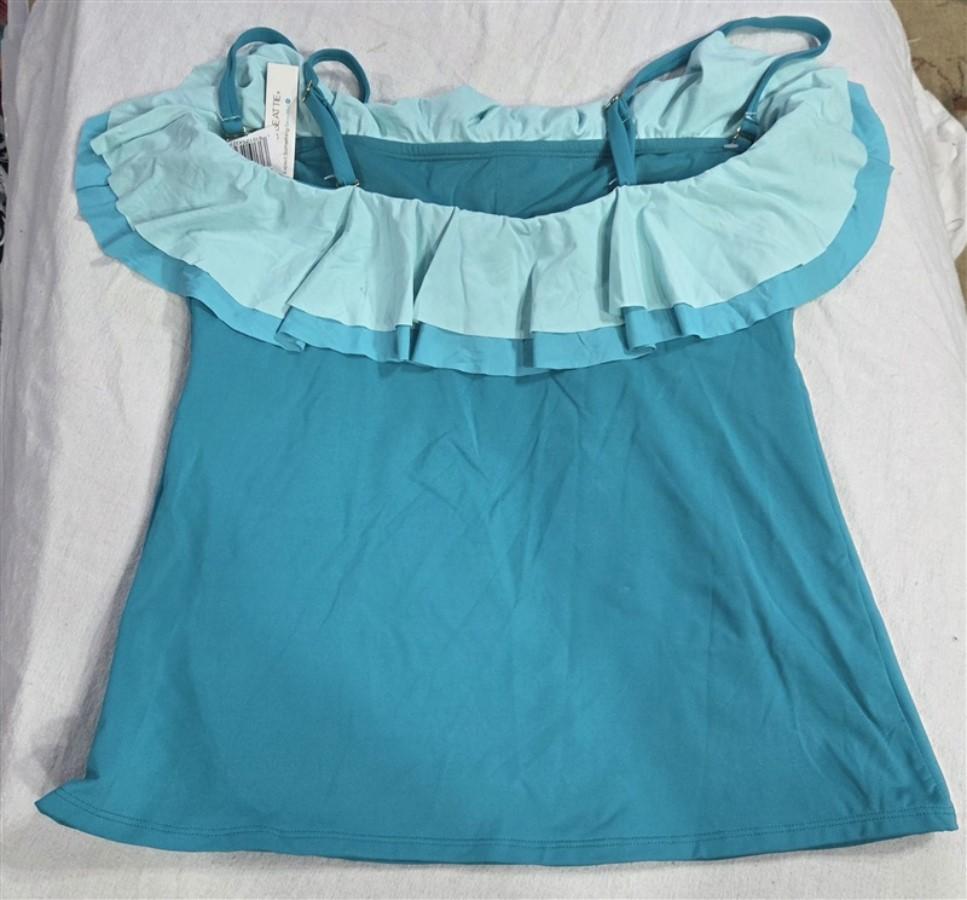 NWT Bleu Rod Beattie 6 Shirred Ruffle Bandeau Tankini Teal Blue 130648