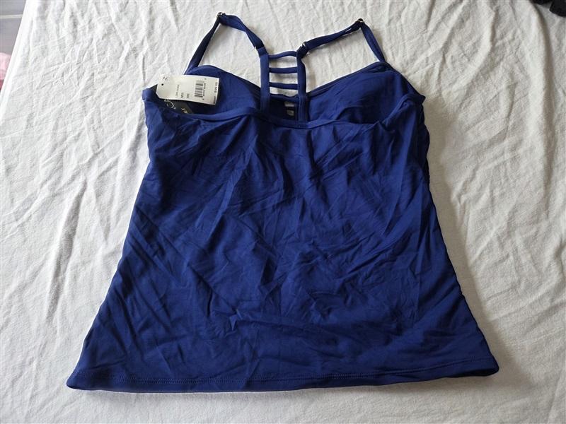 NWT La Blanca Island Goddess 38E Halter Ladder BackTankini Swim Top Blue 130658