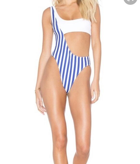 NWOT Kendall+Kylie M Monokini Bandeau Strap Blue White Stripe 130662
