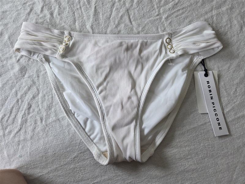 NWTD Robin Piccone S Amy Tab Side Honeymoon White Bikini Swim Bottoms 130666