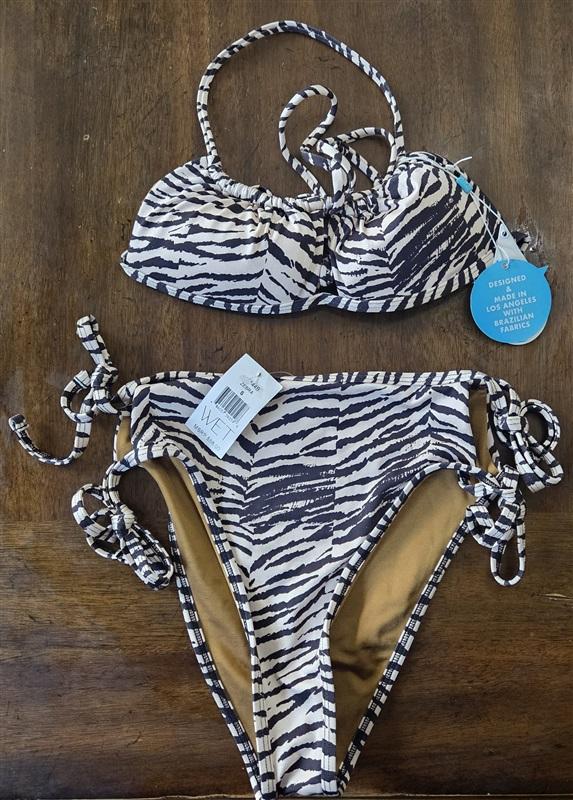 NWT Wet LA Ruffle Zebra Top XS Bottom S Swim Set Bikini 130670