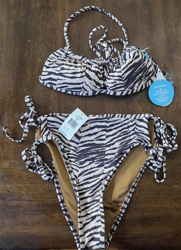 NWT Wet LA Ruffle Zebra Top XS Bottom S Swim Set Bikini 130670