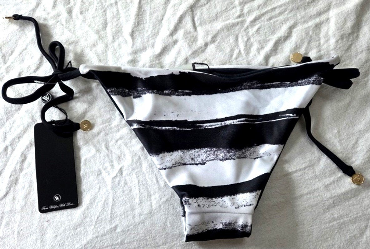 NWT WILDFOX S Reversible Side Tie Black White Stripe Stars Bikini Bottoms 130673