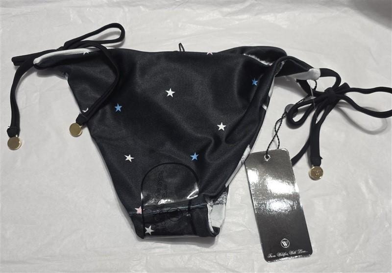 NWT WILDFOX S Reversible Side Tie Black White Stripe Stars Bikini Bottoms 130673