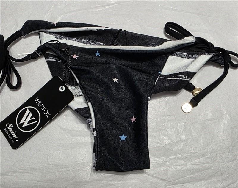 NWT WILDFOX S Reversible Side Tie Black White Stripe Stars Bikini Bottoms 130673