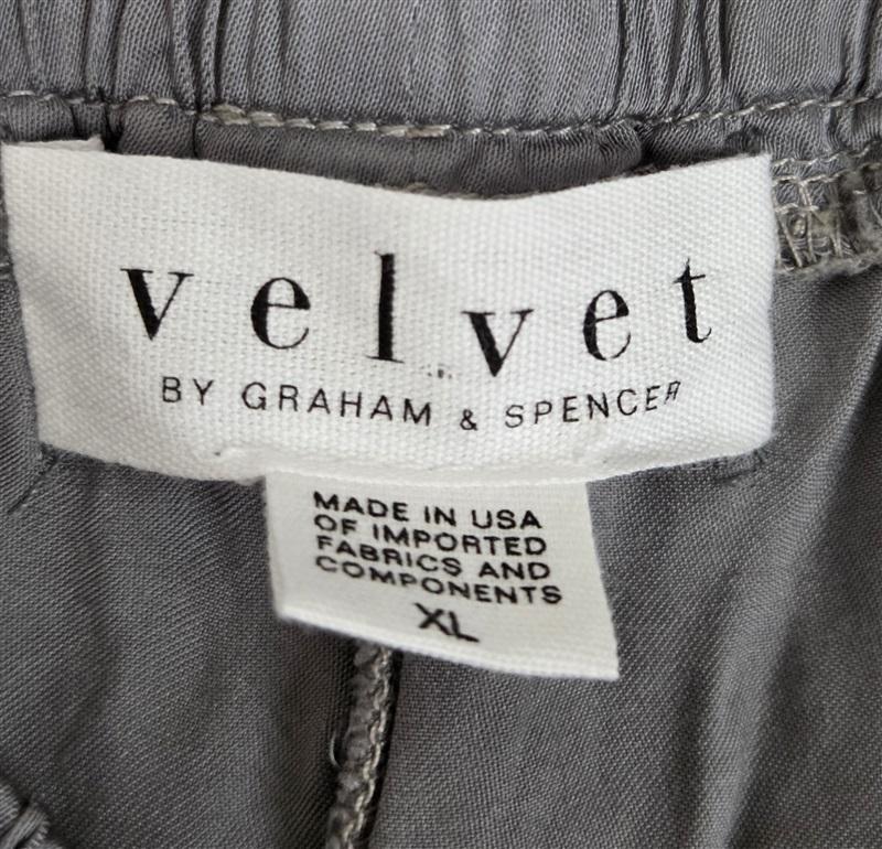 NWT Anthropologie Velvet by Graham & Spencer XL Gray Satin Pull On Pants 130677