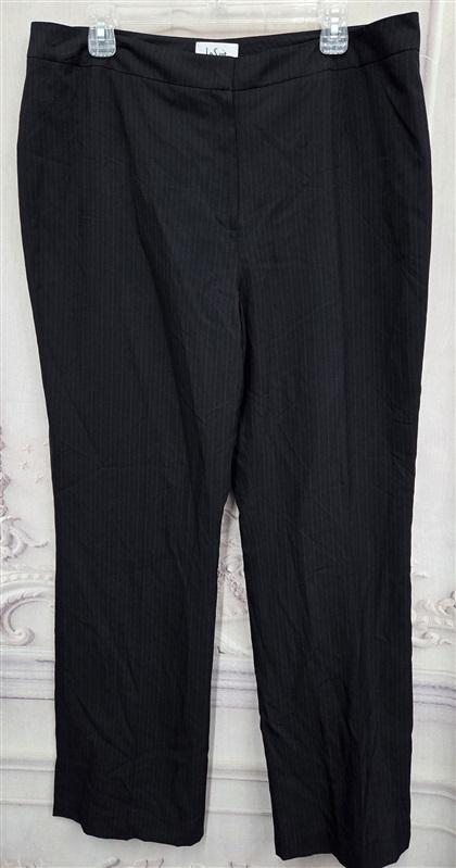 NWOT Le Suit Pants 14 Black Gray Pinstripe Dress Trousers 130687