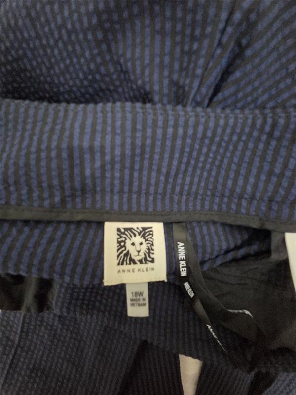 NWT Anne Klein 18W Blue Black Seersucker Stripe Straight Pants 130688