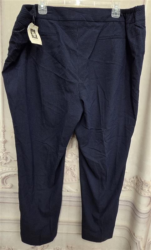 NWT Anne Klein 18W Blue Black Seersucker Stripe Straight Pants 130688