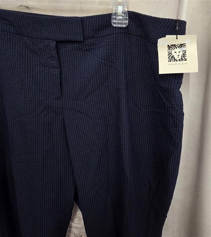 NWT Anne Klein 18W Blue Black Seersucker Stripe Straight Pants 130688