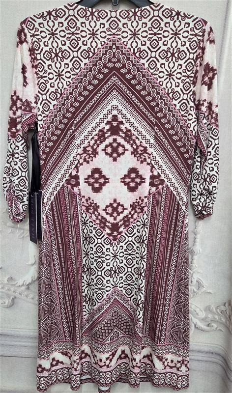 NWOT Hale Bob S Jersey Baroque Scarf Print Dress Wine Pink white V Neck 130722