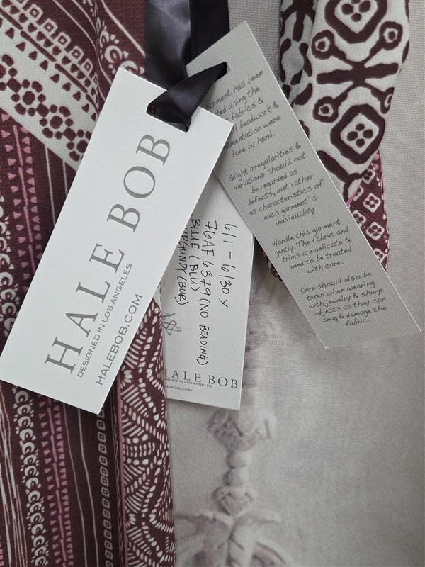 NWOT Hale Bob S Jersey Baroque Scarf Print Dress Wine Pink white V Neck 130722