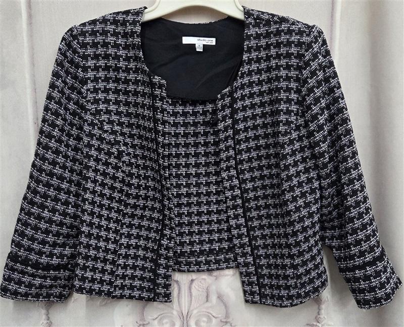 NWOT Studio One New York 16 Blue White Woven Tweed Jacket 130734