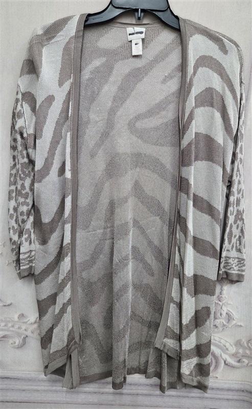 NWT Chico's Sz 1 Animal Print Zebra Open Front Cardigan Sweater 130736