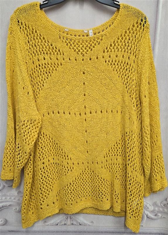 NWOT Soft Surroundings 2X Open Work Sweater Bright Yellow 130766