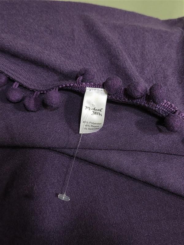 NWT Michael Stars 60" x 60" Pom Pom Trim Blanket Wrap Scarf Purple 130767