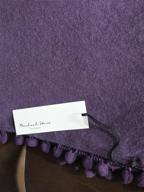 NWT Michael Stars 60" x 60" Pom Pom Trim Blanket Wrap Scarf Purple 130767
