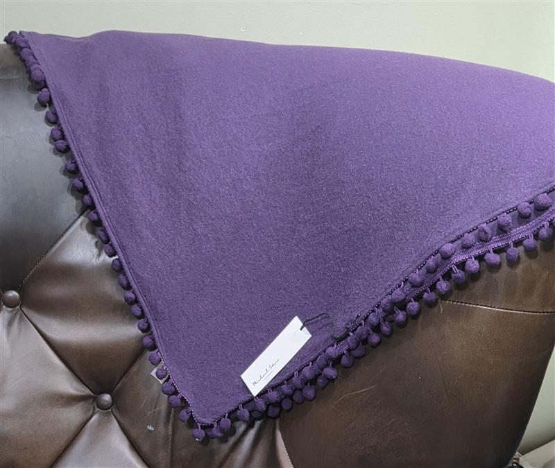 NWT Michael Stars 60" x 60" Pom Pom Trim Blanket Wrap Scarf Purple 130767