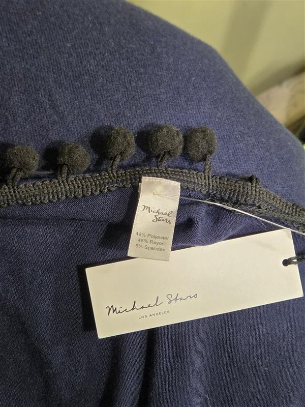 NWT Michael Stars 60" x 60" Pom Pom Trim Blanket Wrap Scarf Navy Blue 130768
