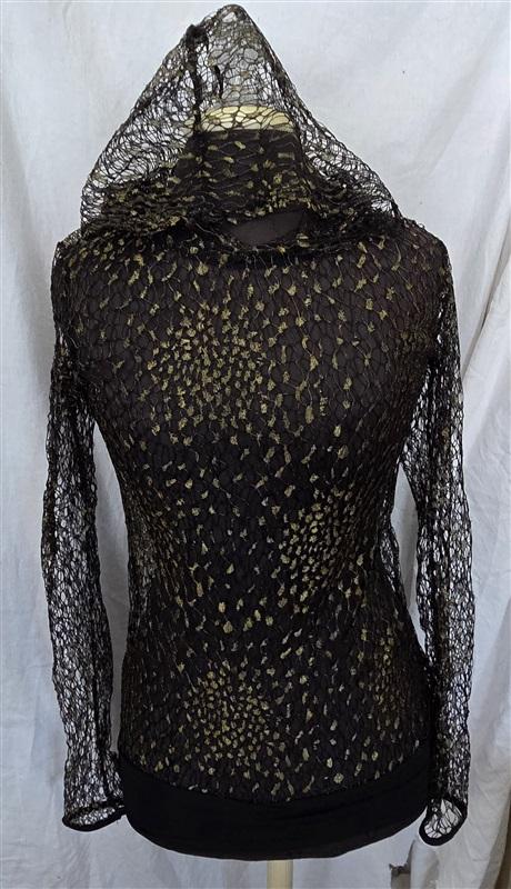 NWT Sauvage M Beach Queen Black Gold Mesh Hoodie Swim Cover Up Sheer 130770
